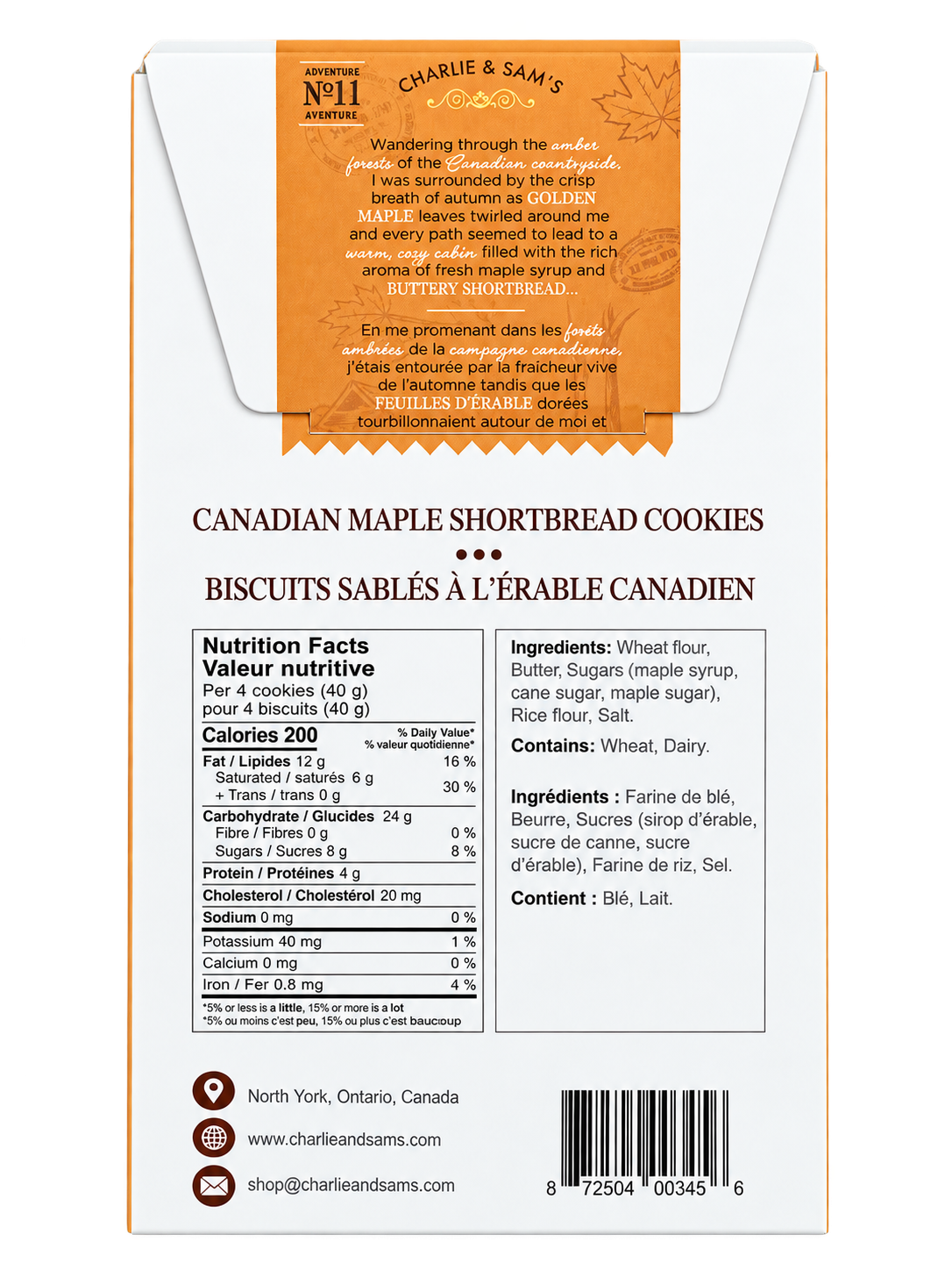 Charlie & Sam's Maple Shortbread Cookies 150g