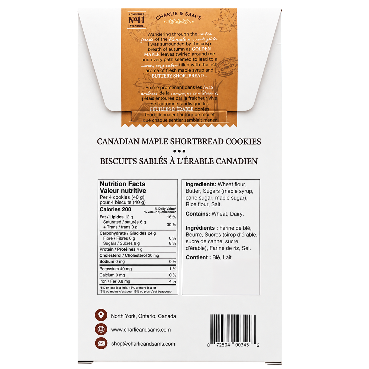 Charlie & Sam's Maple Shortbread Cookies 150g