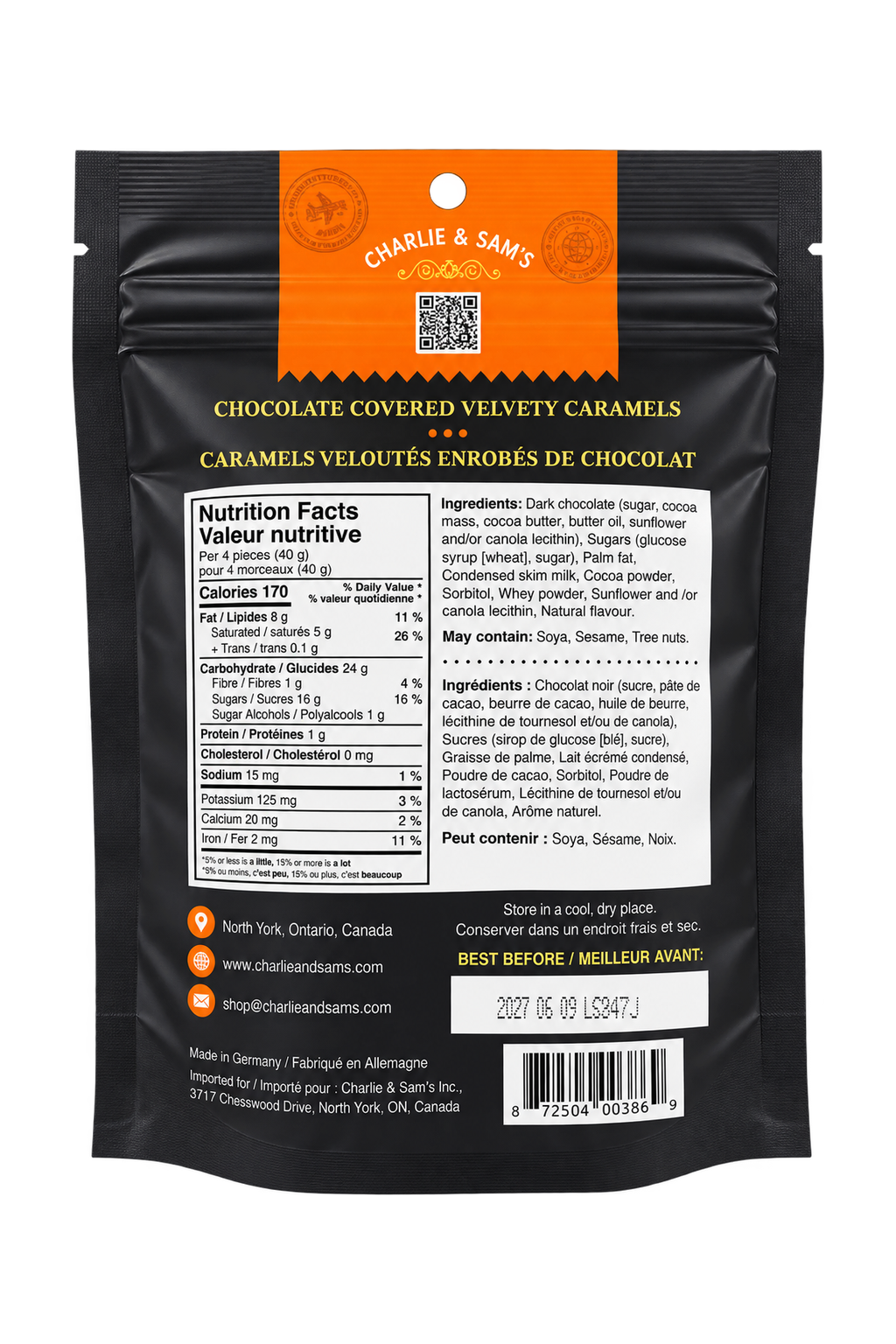 Charlie & Sam’s Chocolate Covered Velvety Caramels 170g