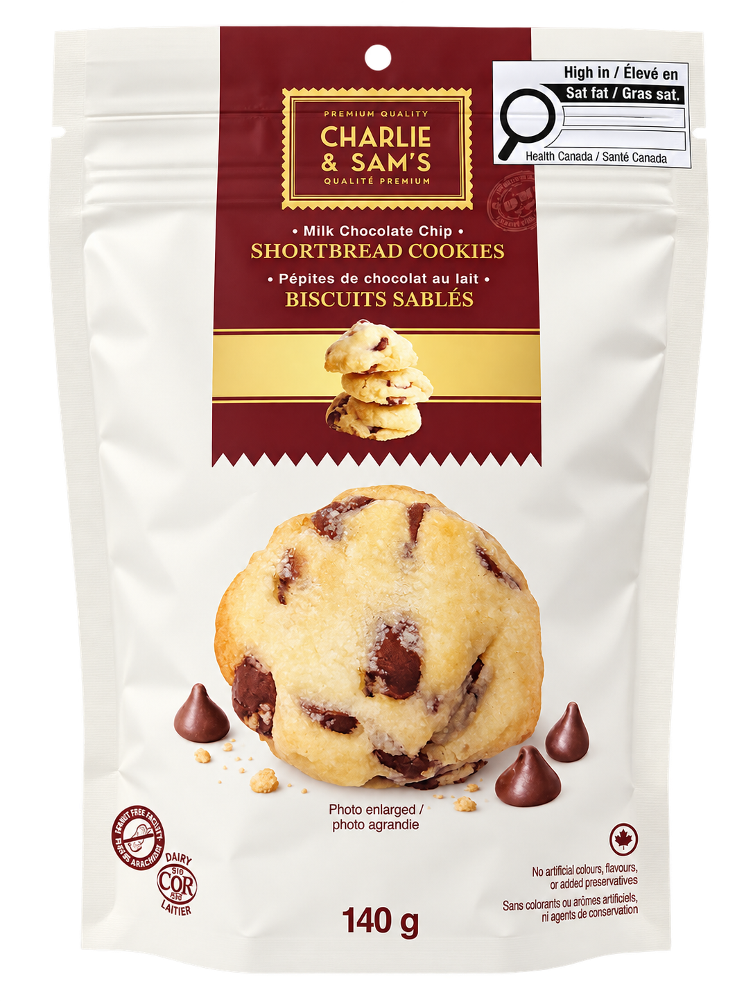 Charlie & Sam’s Milk Chocolate Chip Shortbread Cookies 140g