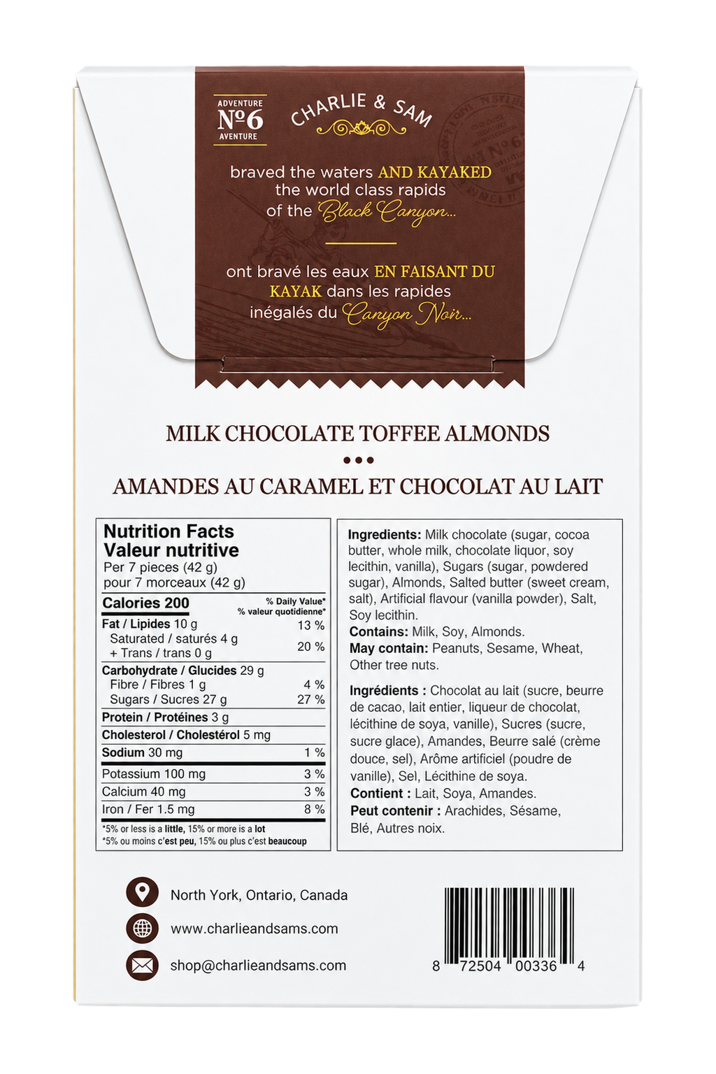 Infusions by Charlie & Sam's Milk Chocolate Toffee Almonds 100g