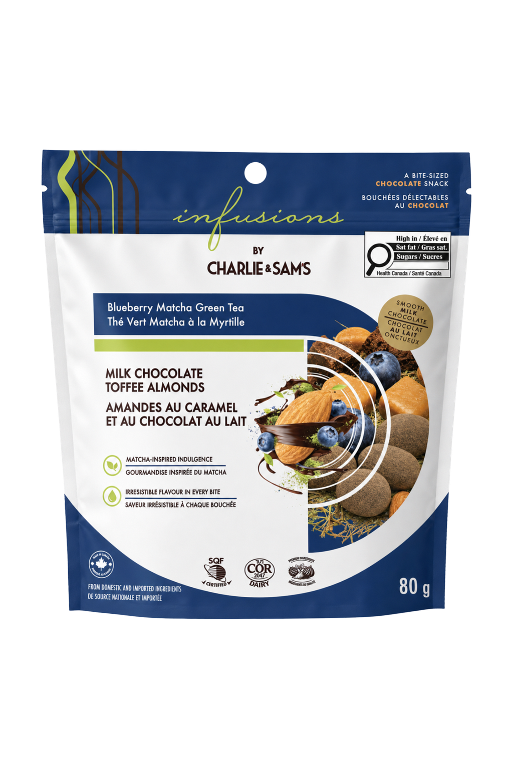 Infusions by Charlie & Sam’s Blueberry Matcha Green Tea Milk Chocolate Toffee Almonds 80 g