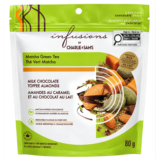 Infusions by Charlie & Sam’s - Matcha Green Tea Milk Chocolate Toffee Almonds, 80 g