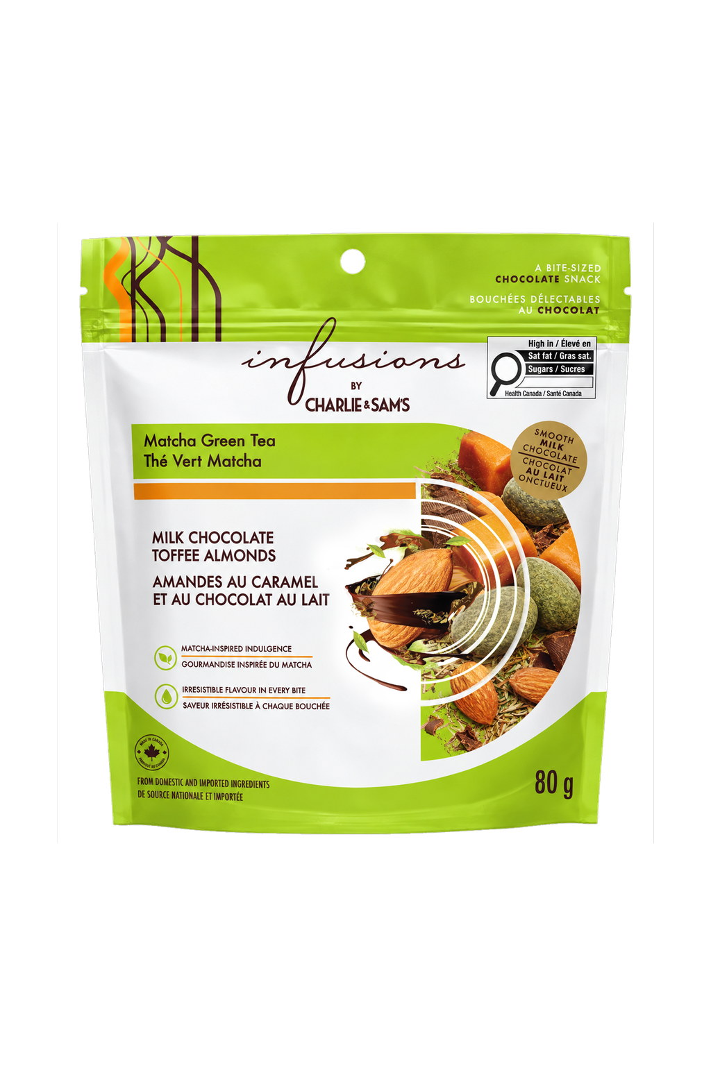 Infusions by Charlie & Sam’s Matcha Green Tea Milk Chocolate Toffee Almonds 80g