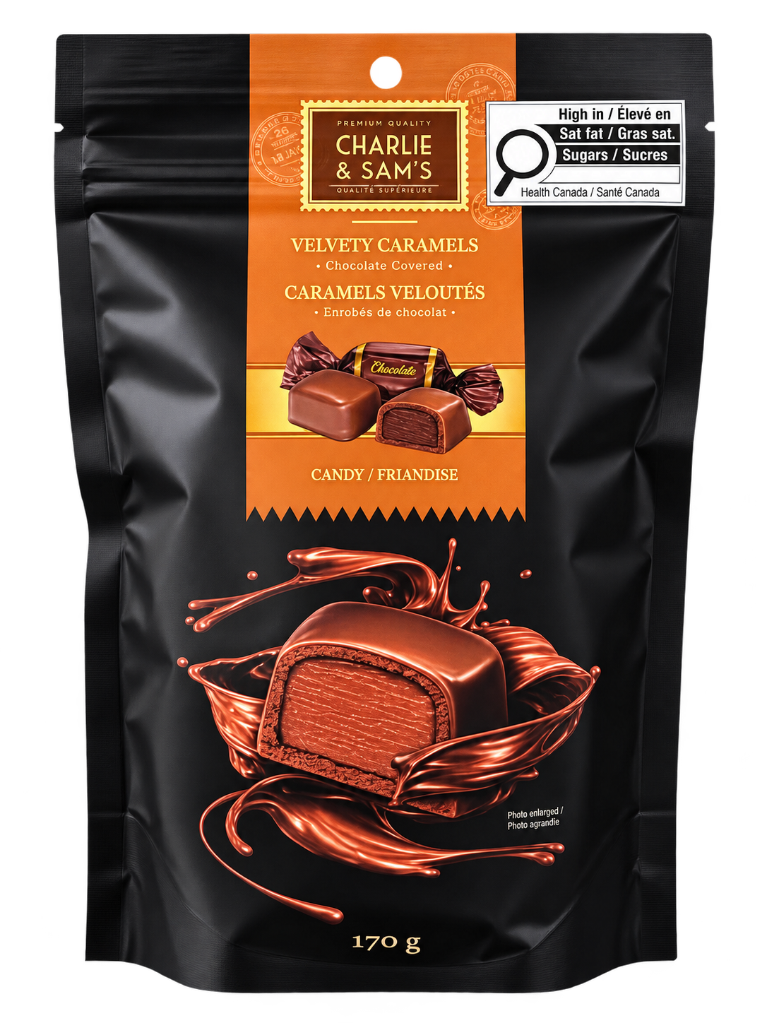 Charlie & Sam’s Chocolate Covered Velvety Caramels 170g